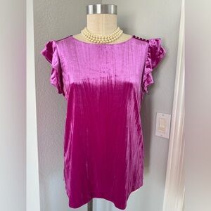 Ellen Tracy Velvet Ruffle Sleeve Top Large